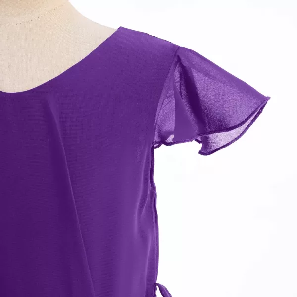 IDOPIP Flower Girl Ruffle Chiffon Dress for Kid Wedding Junior Bridesmaid Communion Party Pageant Long Maxi Dresses with BeltDark Purple