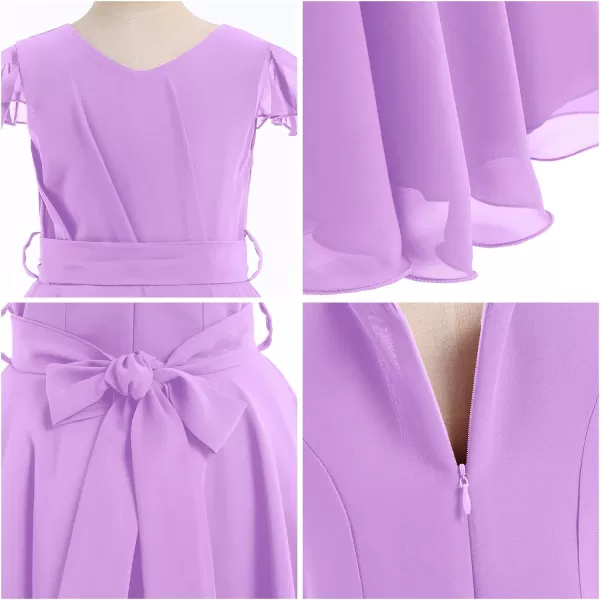 IDOPIP Flower Girl Ruffle Chiffon Dress for Kid Wedding Junior Bridesmaid Communion Party Pageant Long Maxi Dresses with BeltLilght Purple