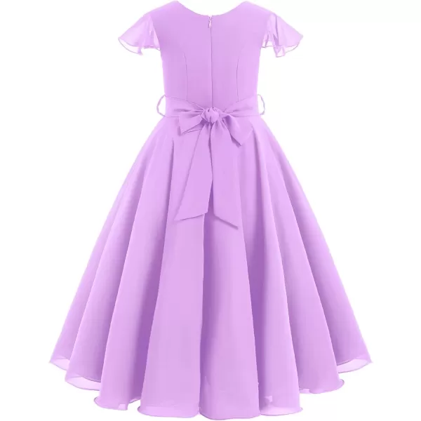 IDOPIP Flower Girl Ruffle Chiffon Dress for Kid Wedding Junior Bridesmaid Communion Party Pageant Long Maxi Dresses with BeltLilght Purple