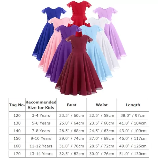 IDOPIP Flower Girl Ruffle Chiffon Dress for Kid Wedding Junior Bridesmaid Communion Party Pageant Long Maxi Dresses with BeltRed