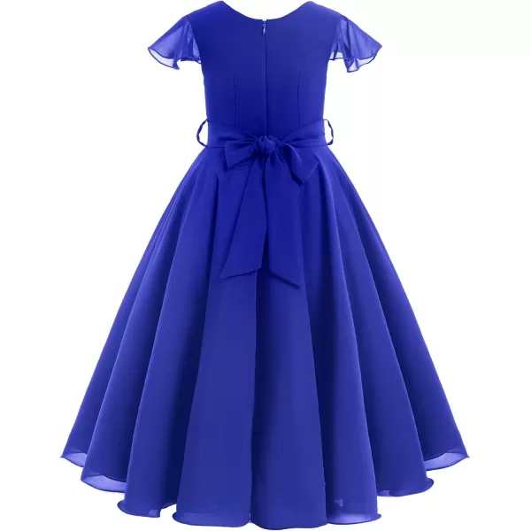 IDOPIP Flower Girl Ruffle Chiffon Dress for Kid Wedding Junior Bridesmaid Communion Party Pageant Long Maxi Dresses with BeltRoyal Blue