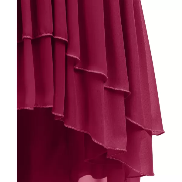 IDOPIP Flower Girl Ruffle Chiffon Dress for Kid Wedding Junior Bridesmaid Communion Party Pageant Long Maxi Dresses with BeltWine Red  Sleeveless