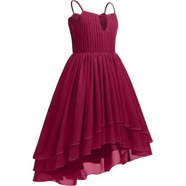 IDOPIP Flower Girl Ruffle Chiffon Dress for Kid Wedding Junior Bridesmaid Communion Party Pageant Long Maxi Dresses with BeltWine Red  Sleeveless