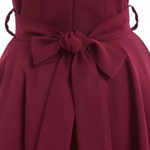 IDOPIP Flower Girl Ruffle Chiffon Dress for Kid Wedding Junior Bridesmaid Communion Party Pageant Long Maxi Dresses with BeltWine Red