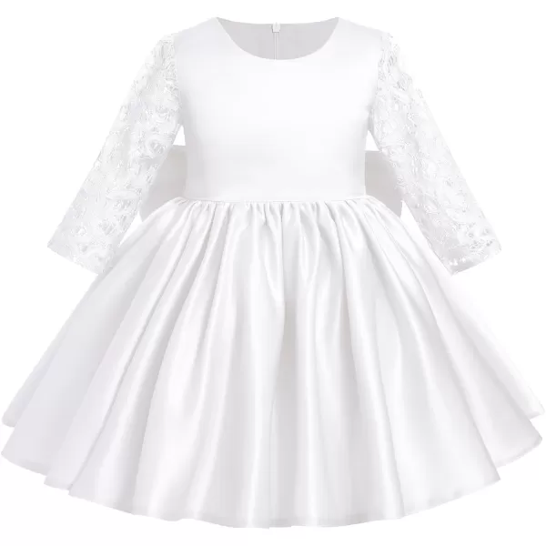 IDOPIP Flower Girl Satin Bowknot Lace Tutu Dress for Kids Baby Princess First Communion Wedding Birthday Party Pageant GownsWhite  Lace Sleeves