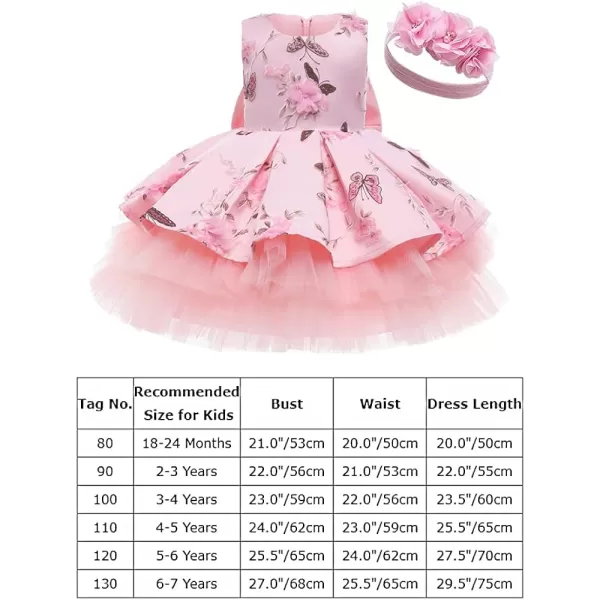 IDOPIP Flower Girl Sequins Bowknot VBack Tutu Dress for Kids Baby Princess Pageant Wedding Birthday Party Gown with HeadbandPink  Butterfly Flower