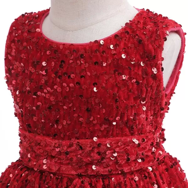 IDOPIP Flower Girls Sequin Velvet Tutu Dress for Toddler Baby Christmas Birthday Wedding Party Pageant Bowknot Prom Gown 18TRed