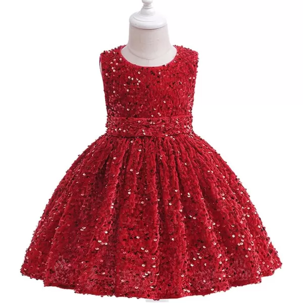 IDOPIP Flower Girls Sequin Velvet Tutu Dress for Toddler Baby Christmas Birthday Wedding Party Pageant Bowknot Prom Gown 18TRed