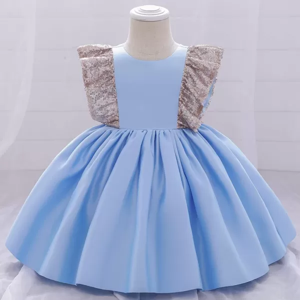 IDOPIP Flower Girls Sequins Bowknot Tutu Dress for Kids Baby Wedding Christening Birthday Party Ruffle Backless Dresses GownBlue