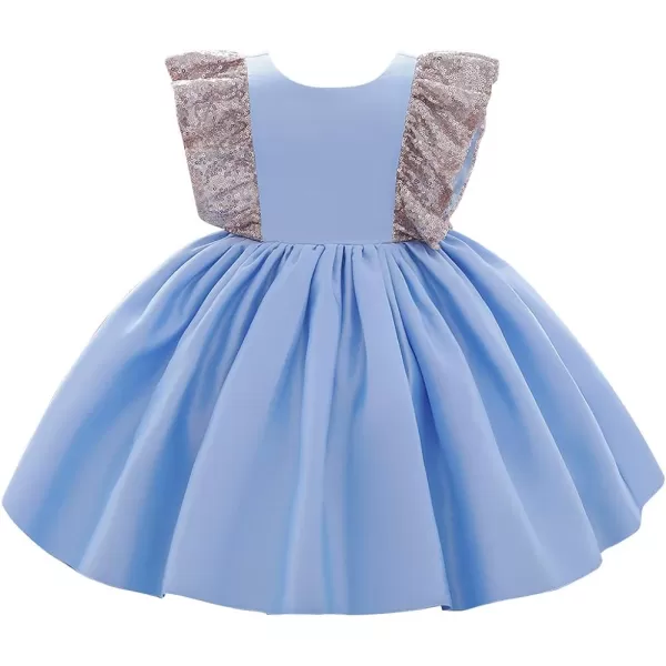 IDOPIP Flower Girls Sequins Bowknot Tutu Dress for Kids Baby Wedding Christening Birthday Party Ruffle Backless Dresses GownBlue