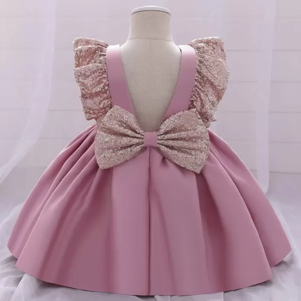 IDOPIP Flower Girls Sequins Bowknot Tutu Dress for Kids Baby Wedding Christening Birthday Party Ruffle Backless Dresses GownDusty Pink