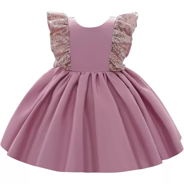 IDOPIP Flower Girls Sequins Bowknot Tutu Dress for Kids Baby Wedding Christening Birthday Party Ruffle Backless Dresses GownDusty Pink