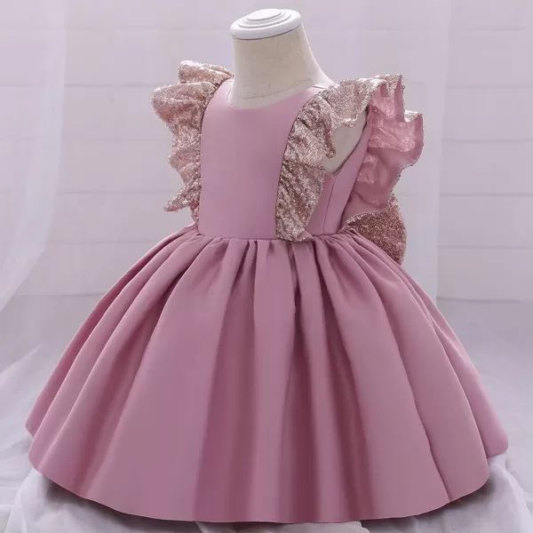 IDOPIP Flower Girls Sequins Bowknot Tutu Dress for Kids Baby Wedding Christening Birthday Party Ruffle Backless Dresses GownDusty Pink