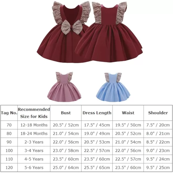 IDOPIP Flower Girls Sequins Bowknot Tutu Dress for Kids Baby Wedding Christening Birthday Party Ruffle Backless Dresses GownWine Red