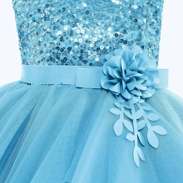 IDOPIP Flower Girls Sequins Tutu Dress for Kids Baby Wedding Bridesmaid Pageant Birthday Party Princess Organza Tulle DressesBlue