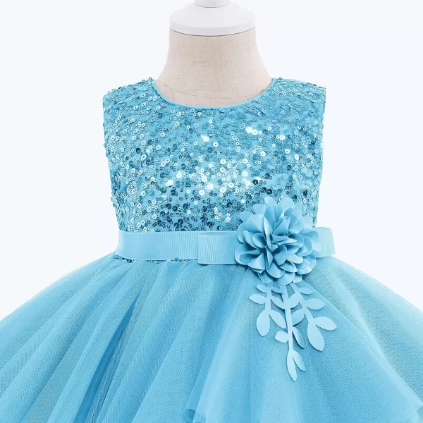 IDOPIP Flower Girls Sequins Tutu Dress for Kids Baby Wedding Bridesmaid Pageant Birthday Party Princess Organza Tulle DressesBlue