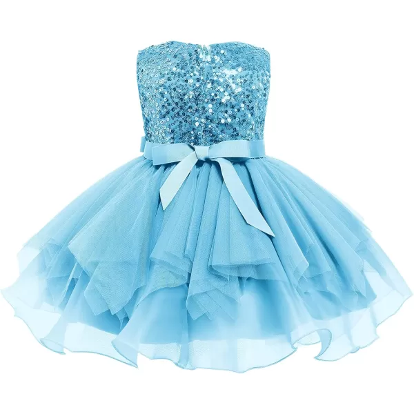 IDOPIP Flower Girls Sequins Tutu Dress for Kids Baby Wedding Bridesmaid Pageant Birthday Party Princess Organza Tulle DressesBlue