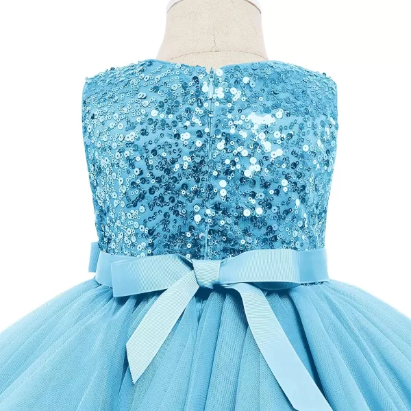 IDOPIP Flower Girls Sequins Tutu Dress for Kids Baby Wedding Bridesmaid Pageant Birthday Party Princess Organza Tulle DressesBlue