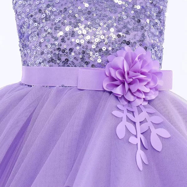 IDOPIP Flower Girls Sequins Tutu Dress for Kids Baby Wedding Bridesmaid Pageant Birthday Party Princess Organza Tulle DressesPurple