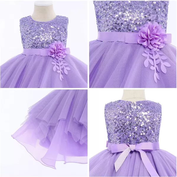 IDOPIP Flower Girls Sequins Tutu Dress for Kids Baby Wedding Bridesmaid Pageant Birthday Party Princess Organza Tulle DressesPurple