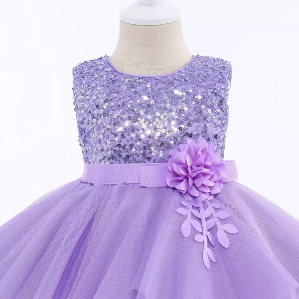 IDOPIP Flower Girls Sequins Tutu Dress for Kids Baby Wedding Bridesmaid Pageant Birthday Party Princess Organza Tulle DressesPurple