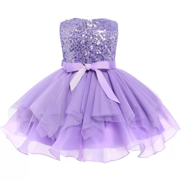 IDOPIP Flower Girls Sequins Tutu Dress for Kids Baby Wedding Bridesmaid Pageant Birthday Party Princess Organza Tulle DressesPurple