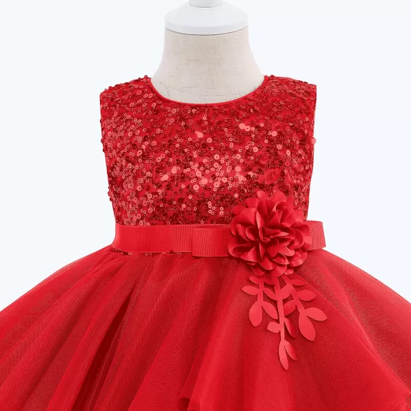 IDOPIP Flower Girls Sequins Tutu Dress for Kids Baby Wedding Bridesmaid Pageant Birthday Party Princess Organza Tulle DressesRed