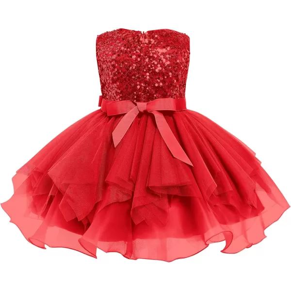 IDOPIP Flower Girls Sequins Tutu Dress for Kids Baby Wedding Bridesmaid Pageant Birthday Party Princess Organza Tulle DressesRed