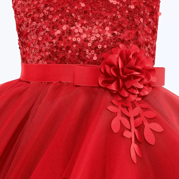 IDOPIP Flower Girls Sequins Tutu Dress for Kids Baby Wedding Bridesmaid Pageant Birthday Party Princess Organza Tulle DressesRed