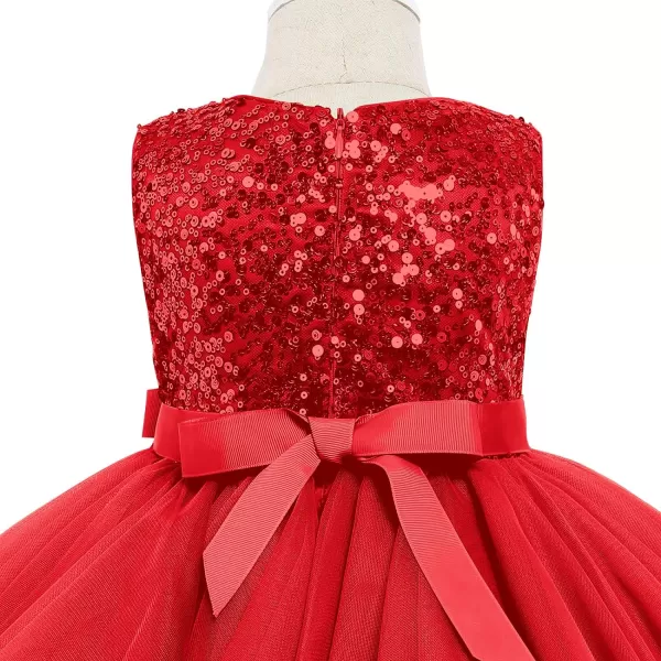 IDOPIP Flower Girls Sequins Tutu Dress for Kids Baby Wedding Bridesmaid Pageant Birthday Party Princess Organza Tulle DressesRed