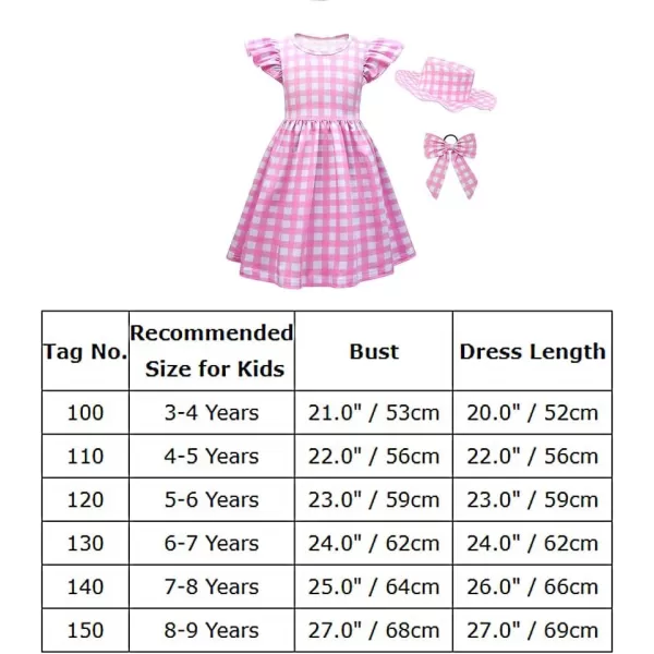 IDOPIP Halloween Costume for Kids Girls Pink Plaid Dress with Headband Hat Toddler Princess Birthday Party Dress up OutfitPink  Cap Sleeves