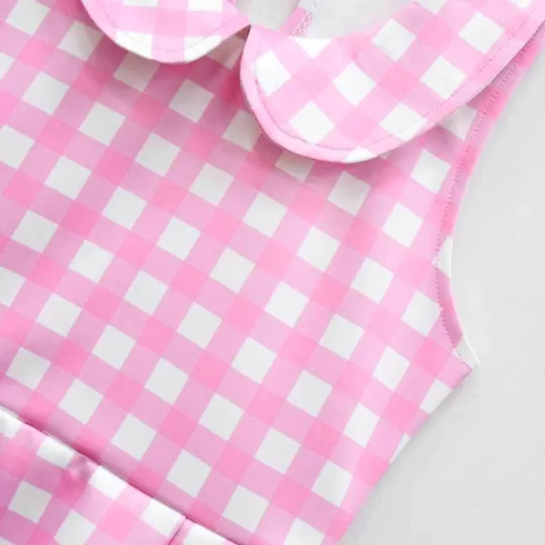 IDOPIP Halloween Costume for Kids Girls Pink Plaid Dress with Headband Hat Toddler Princess Birthday Party Dress up OutfitPink  Collar