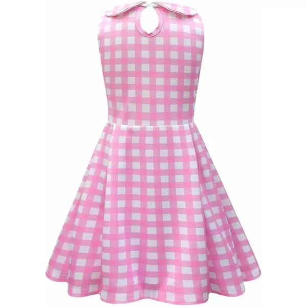 IDOPIP Halloween Costume for Kids Girls Pink Plaid Dress with Headband Hat Toddler Princess Birthday Party Dress up OutfitPink  Collar