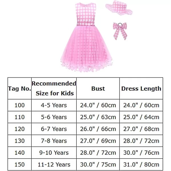 IDOPIP Halloween Costume for Kids Girls Pink Plaid Dress with Headband Hat Toddler Princess Birthday Party Dress up OutfitPink  Sleeveless