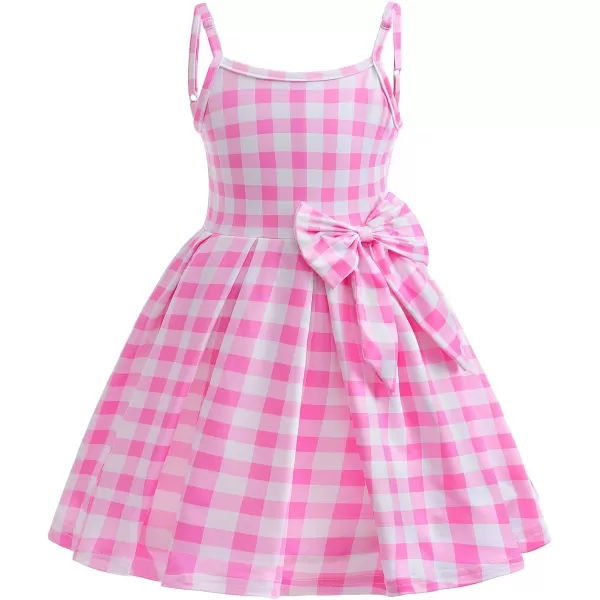 IDOPIP Halloween Costume for Kids Girls Pink Plaid Dress with Headband Hat Toddler Princess Birthday Party Dress up OutfitPink 2pcs