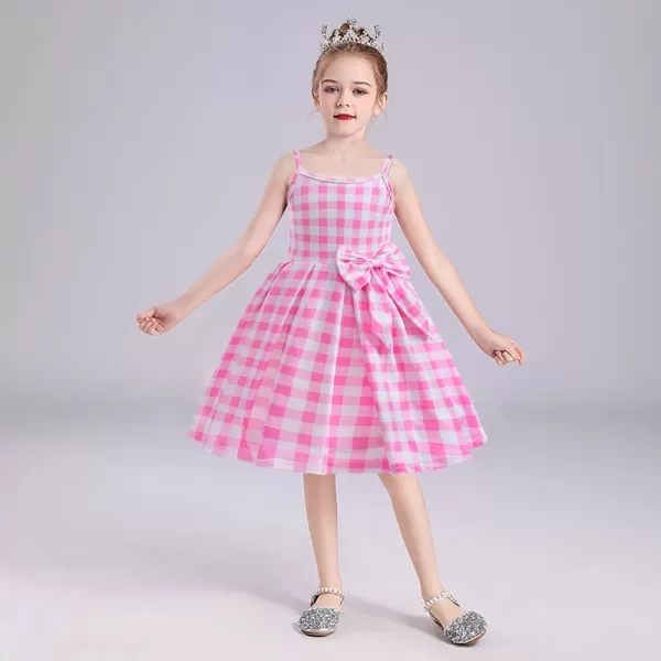 IDOPIP Halloween Costume for Kids Girls Pink Plaid Dress with Headband Hat Toddler Princess Birthday Party Dress up OutfitPink 2pcs