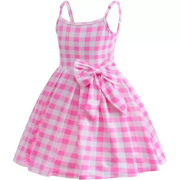 IDOPIP Halloween Costume for Kids Girls Pink Plaid Dress with Headband Hat Toddler Princess Birthday Party Dress up OutfitPink 2pcs