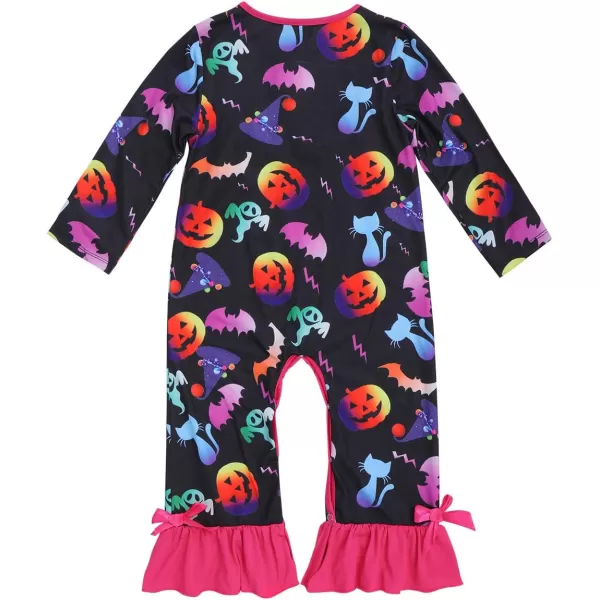 IDOPIP Icing Ruffle Jumpsuit Pants for Toddler Baby Girls Halloween Pumpkin Romper Long Sleeve Playwear Birthday Outfit 024M Hot Pink Pumpkin