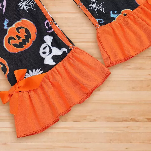 IDOPIP Icing Ruffle Jumpsuit Pants for Toddler Baby Girls Halloween Pumpkin Romper Long Sleeve Playwear Birthday Outfit 024M Orange  Black Pumpkin Ghost