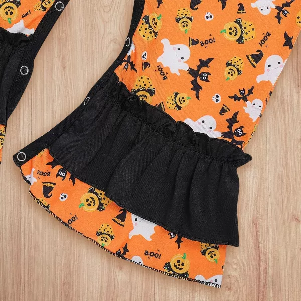 IDOPIP Icing Ruffle Jumpsuit Pants for Toddler Baby Girls Halloween Pumpkin Romper Long Sleeve Playwear Birthday Outfit 024M Orange Pumpkin Ghost