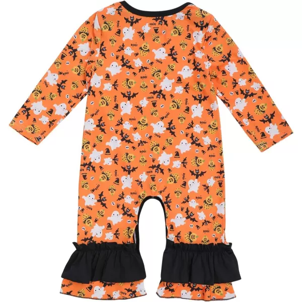 IDOPIP Icing Ruffle Jumpsuit Pants for Toddler Baby Girls Halloween Pumpkin Romper Long Sleeve Playwear Birthday Outfit 024M Orange Pumpkin Ghost