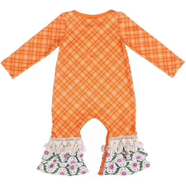 IDOPIP Icing Ruffle Jumpsuit Pants for Toddler Baby Girls Halloween Pumpkin Romper Long Sleeve Playwear Birthday Outfit 024MOrange Pumpkin Plaid