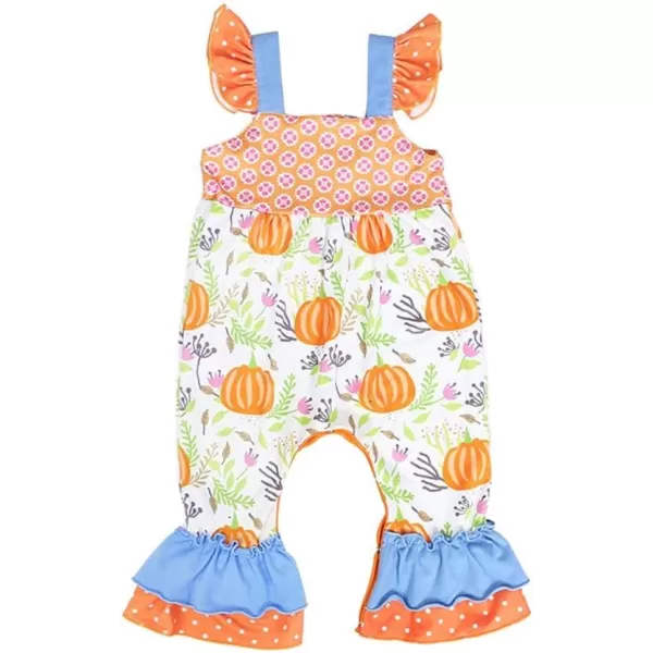 IDOPIP Icing Ruffle Jumpsuit Pants for Toddler Baby Girls Halloween Pumpkin Romper Long Sleeve Playwear Birthday Outfit 024MOrange Pumpkin Sleeveless