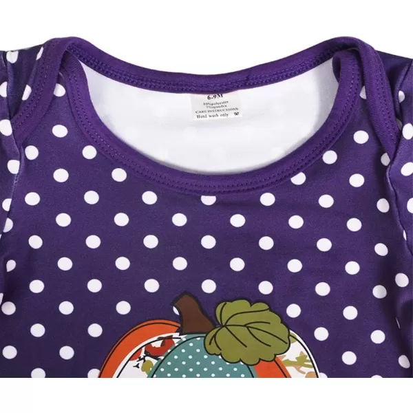IDOPIP Icing Ruffle Jumpsuit Pants for Toddler Baby Girls Halloween Pumpkin Romper Long Sleeve Playwear Birthday Outfit 024MPurple Pumpkin Dot