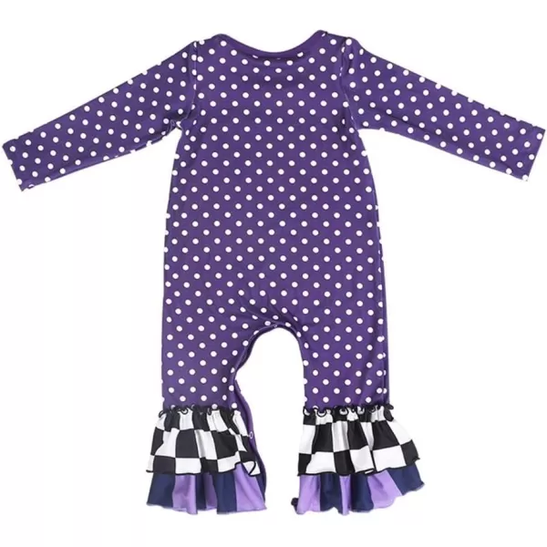 IDOPIP Icing Ruffle Jumpsuit Pants for Toddler Baby Girls Halloween Pumpkin Romper Long Sleeve Playwear Birthday Outfit 024MPurple Pumpkin Dot