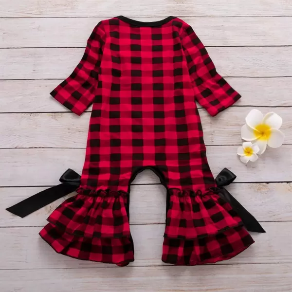 IDOPIP Icing Ruffle Jumpsuit Pants for Toddler Baby Girls Halloween Pumpkin Romper Long Sleeve Playwear Birthday Outfit 024MRed Plaid