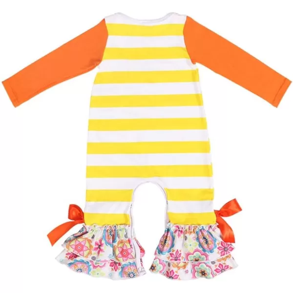 IDOPIP Icing Ruffle Jumpsuit Pants for Toddler Baby Girls Halloween Pumpkin Romper Long Sleeve Playwear Birthday Outfit 024MYellow Pumpkin Striped