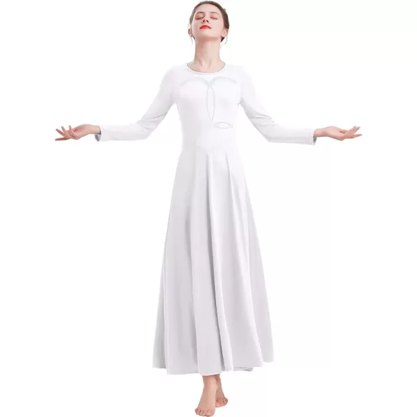 IDOPIP Jesus Fish Praise Dance Dress for Women Liturgical Lyrical Dancewear Rhinestone Long Sleeve Worship Dress CostumeIDOPIP Jesus Fish Praise Dance Dress for Women Liturgical Lyrical Dancewear Rhinestone Long Sleeve Worship Dress Costume