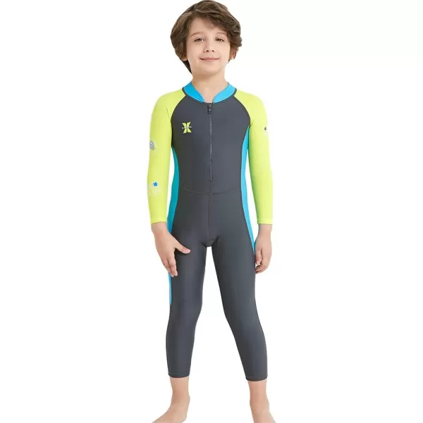 IDOPIP Kids Boys Girls Color Block One Piece Swimsuit Swimwear Long Sleeve Rash Guard Sunsuit Wetsuit Beachwear Bathing SuitGray  Boy