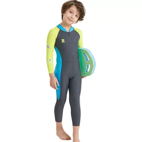 IDOPIP Kids Boys Girls Color Block One Piece Swimsuit Swimwear Long Sleeve Rash Guard Sunsuit Wetsuit Beachwear Bathing SuitGray  Boy